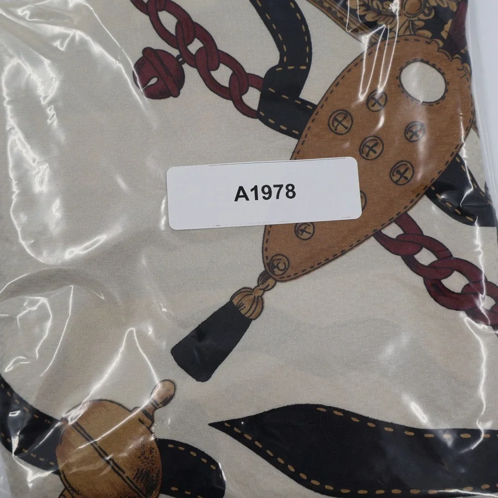 Adrianna Papell Scarf Womens OS Cream Black Gold Equestrian Bell Crest Square